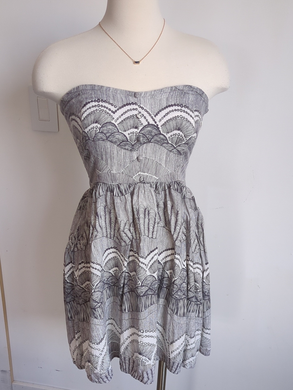 O'Neill Strapless Gray Modern Patterned Sundress - Sweetheart Top